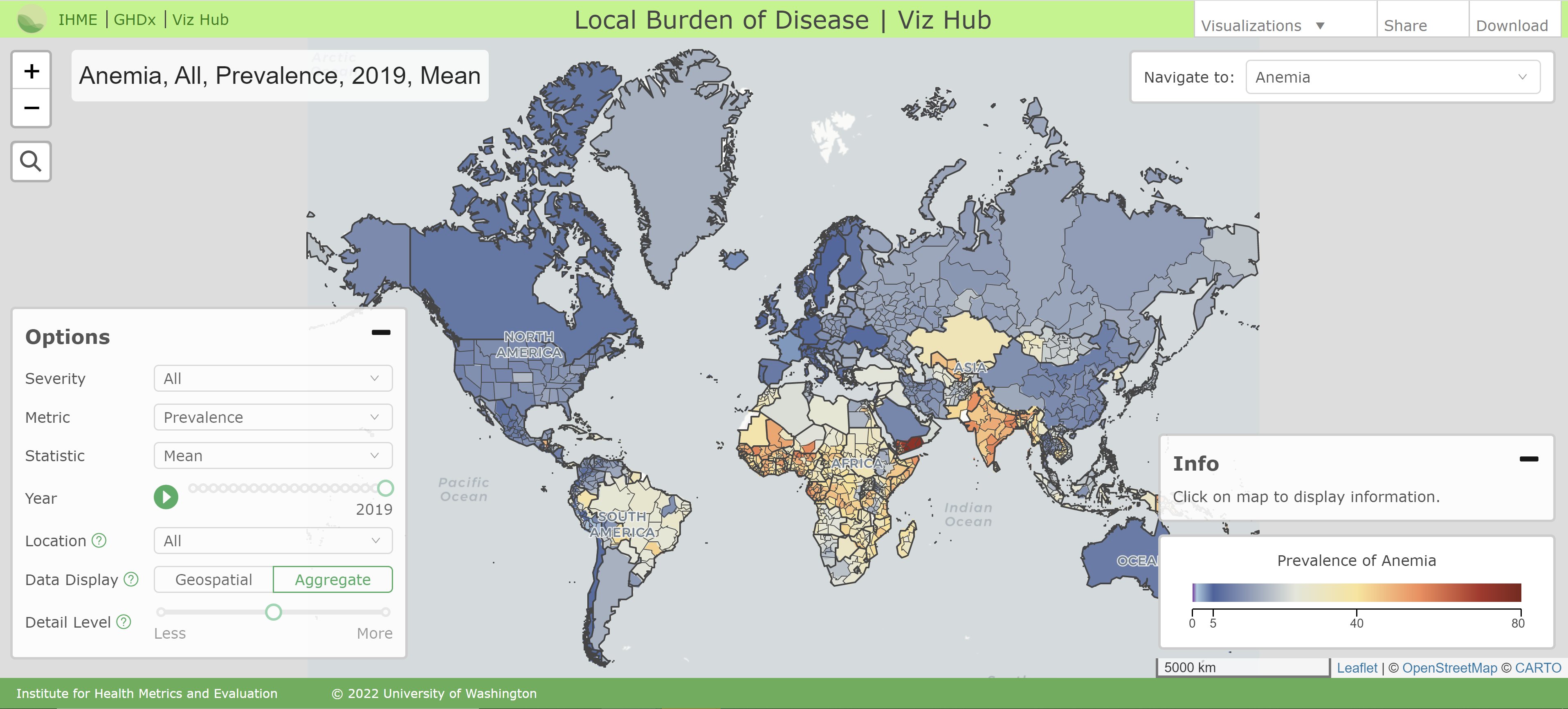 Map visualization of global anemia prevalence in women of reproductive age