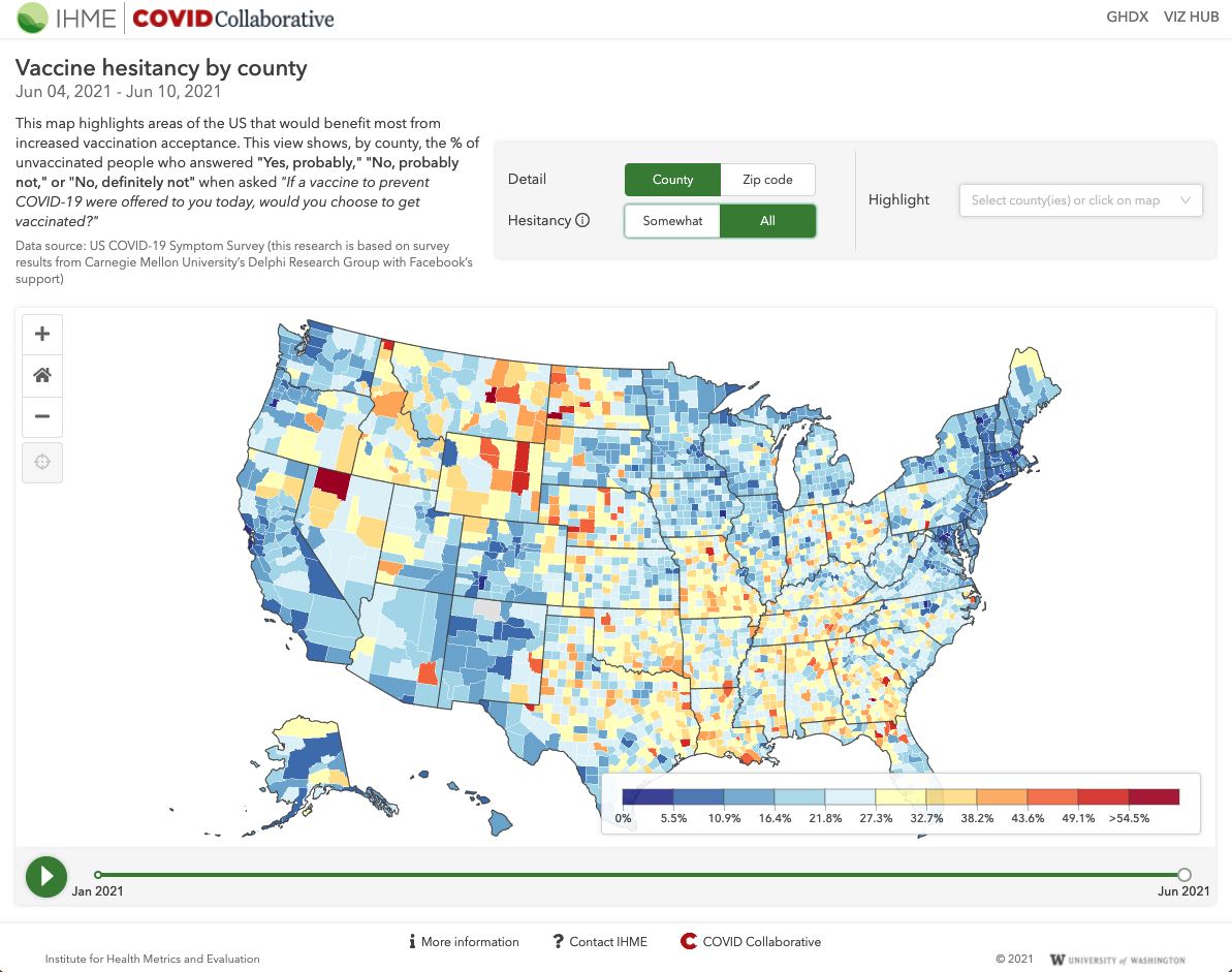 Covid 19 Vaccine Hesitancy In The Us By County And Zip Code Institute For Health Metrics And Evaluation