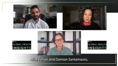 Dr. Alize Ferrari, Dr. Damian Santomauro, and Pauline Chiou speak on a video call