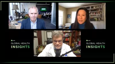 Dr. Peter Hotez, Dr. Christopher Murray, and Pauline Chiou speak on a video call