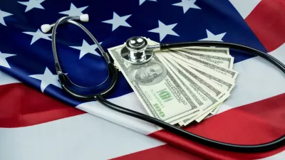 US flag with stethoscope and dollar bills