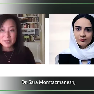  Dr. Sara Momtazmanesh and Pauline Chiou speak over a video call