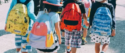 children walking to school in Japan