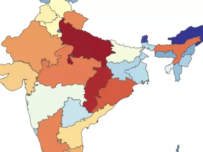 A map of India, from a data visual showing trends in each state